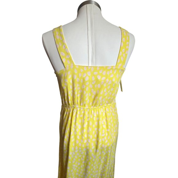 Yellow Sleeveless Maxi Dress With Pink Leaf Print & Elastic Waist Size M jj3742 - Picture 4 of 12